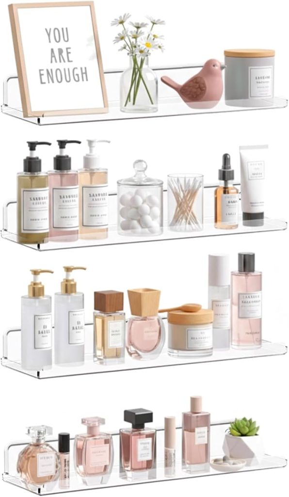 Stylish 14-Inch Clear Acrylic Floating Wall Shelves - 4-Pack