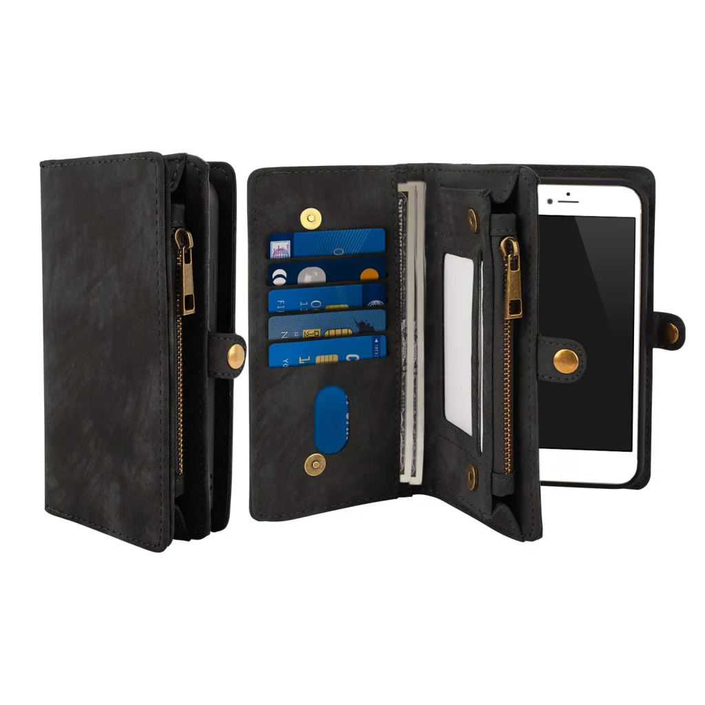 2-in-1 Leather Phone Wallet Case for iPhone 8 Plus - 15 Card Slots