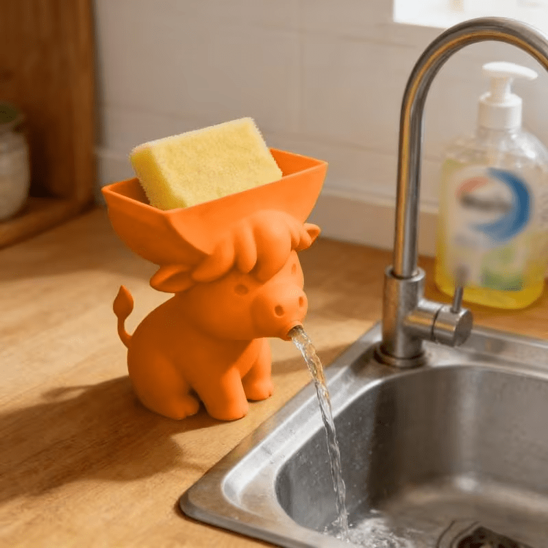 Adorable Cow Sponge Holder - Fun & Functional Kitchen Organizer