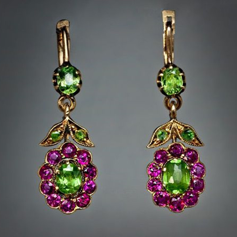 Elegant Vintage Green Rose Crystal Drop Earrings for Women