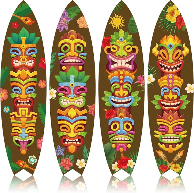 Tropical Surfboard Wall Decor - 4-Piece Hanging Signs Set