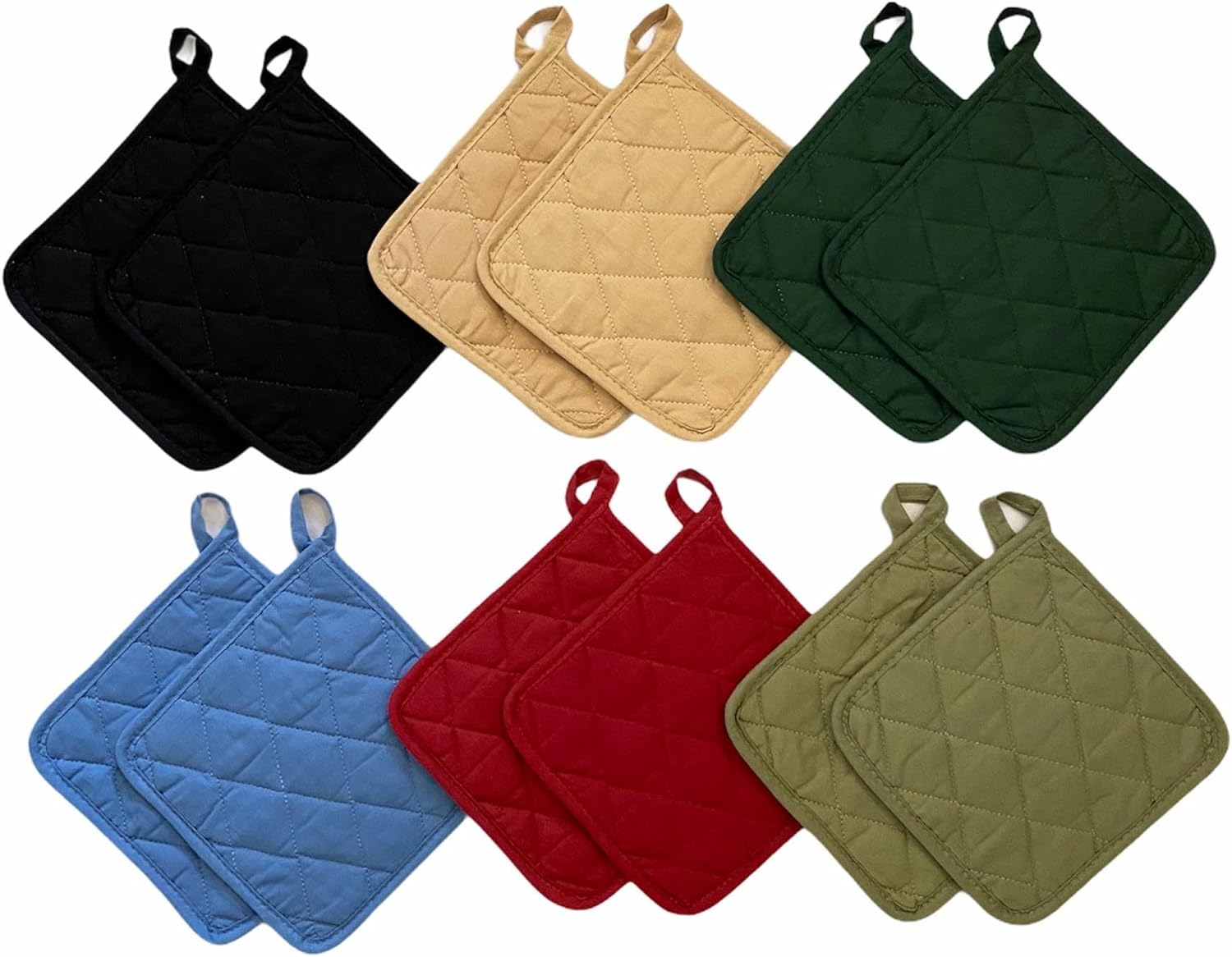 Premium 8x8 Inch Square Cotton Pot Holders - 12 Pack Heat Resistant