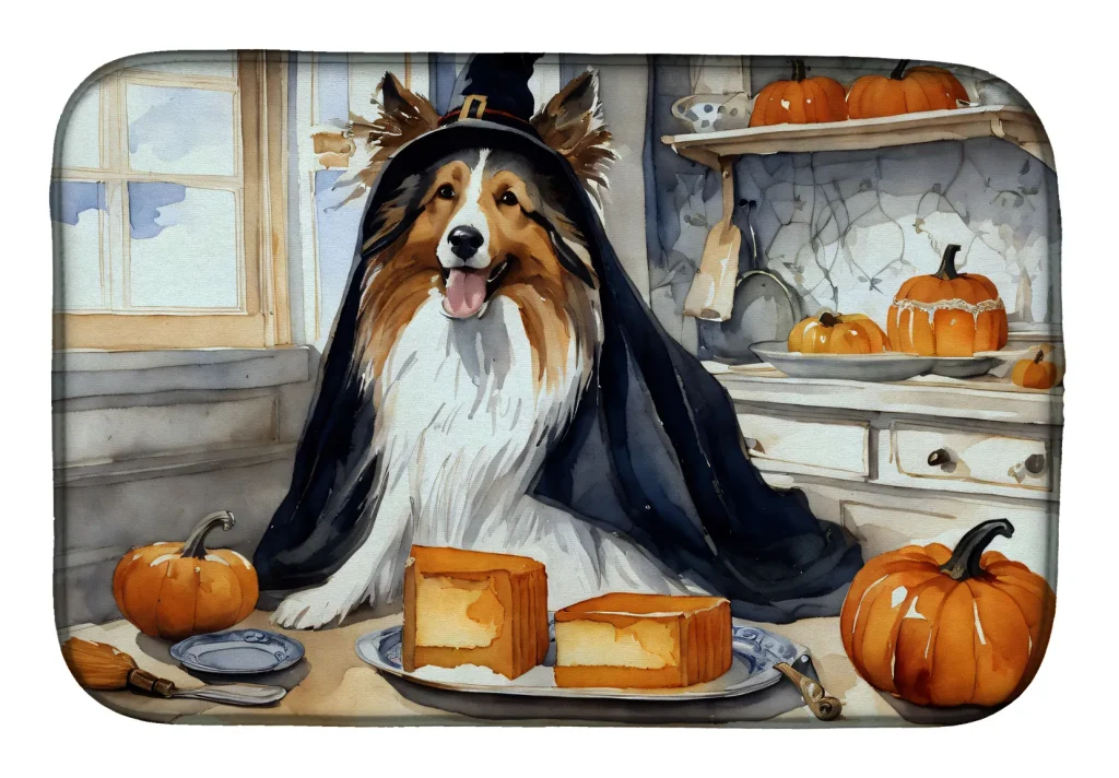Sheltie Fall Kitchen Pumpkins Absorbent Drying Mat - 14" x 21"