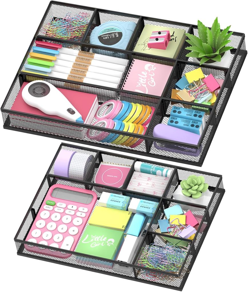 Versatile Mesh Drawer Organizers - 2 Units with 8 Adjustable Compartments