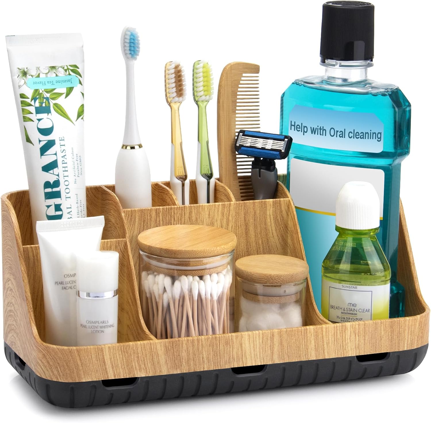 Stylish 7-Slot Bathroom Organizer - Detachable Toothbrush Holder
