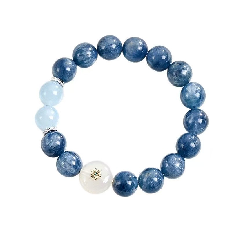 Stunning Natural Blue Crystal & White Agate Bracelet for Balance
