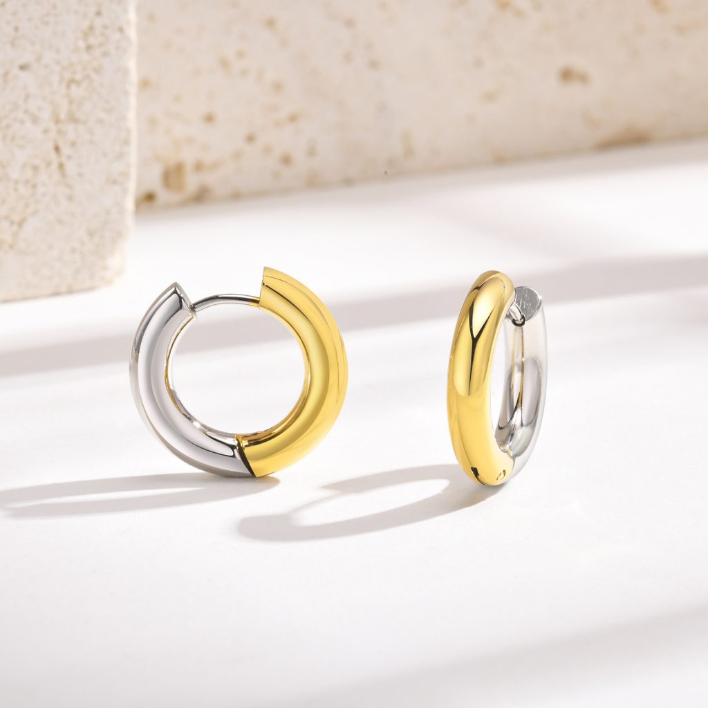 Elegant Two-Tone Stainless Steel Earrings - Double-Sided Style