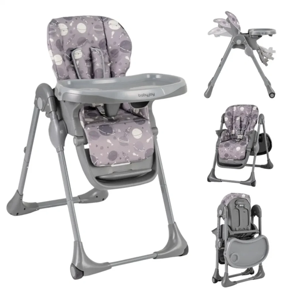 Versatile Gray Baby High Chair with Adjustable Features & Wheels