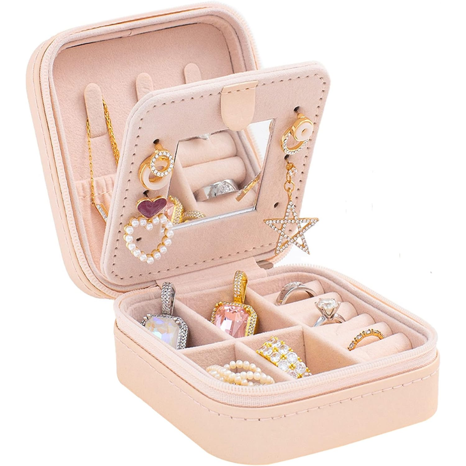 Stylish Travel Jewelry Case - Compact Organizer with Mirror