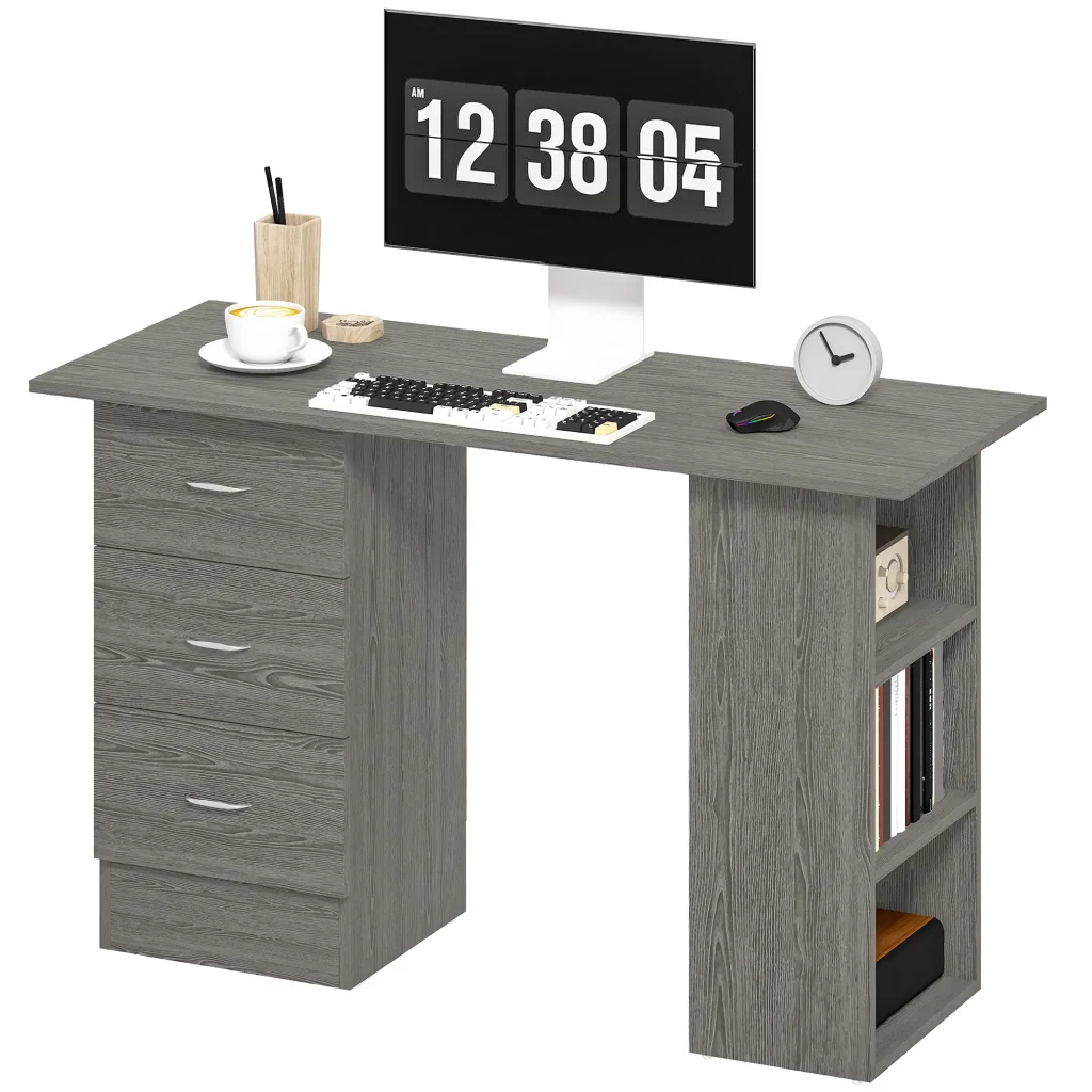 Stylish 47" Home Office Desk with 3-Tier Shelves & Drawers