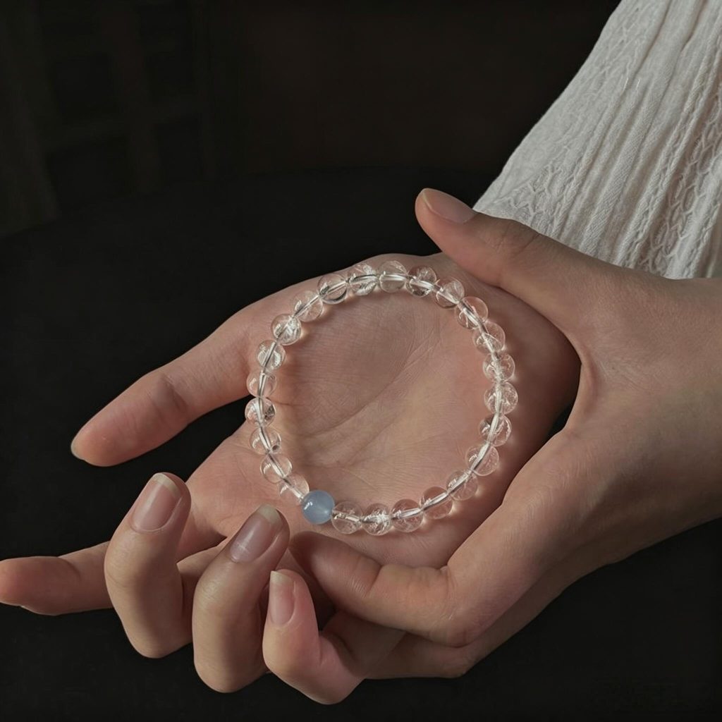 Elegant White Phantom Aquamarine Beaded Bracelet for Serenity