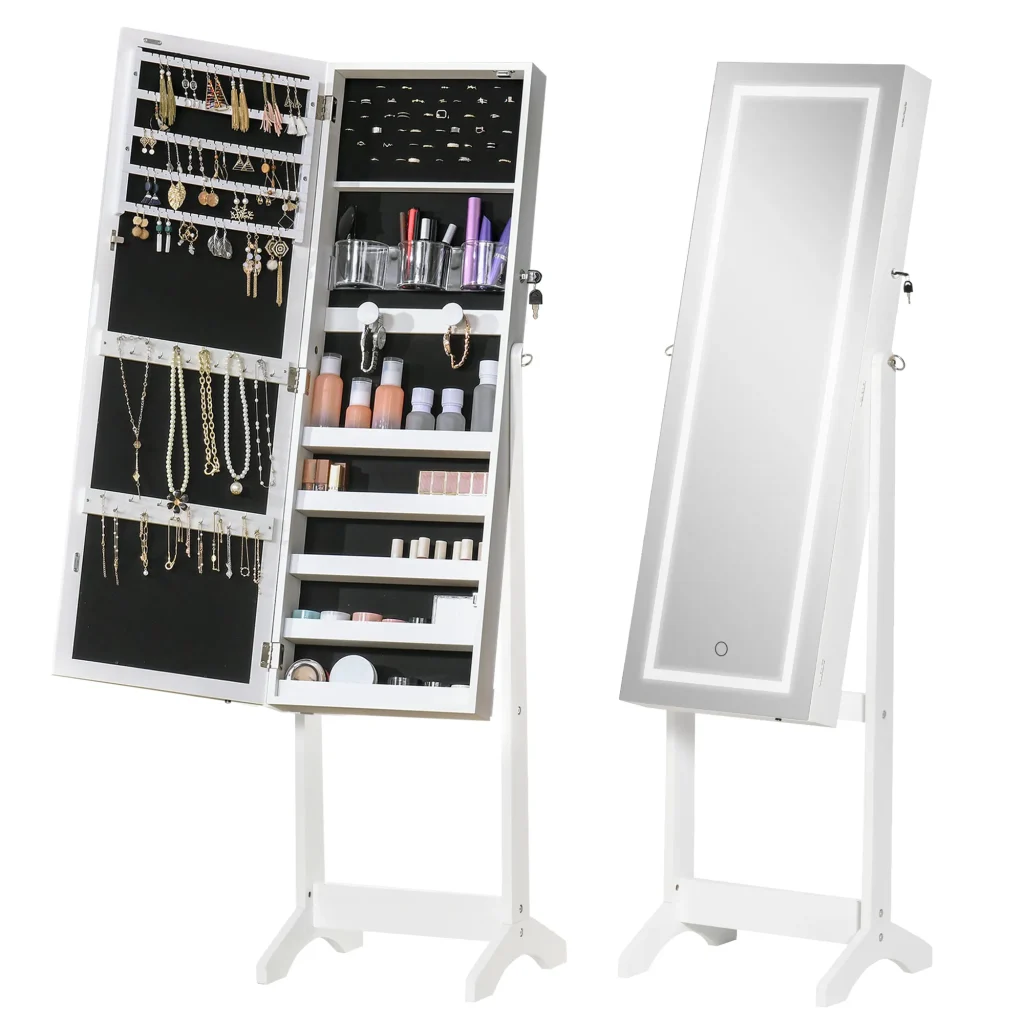 Elegant Lockable Jewelry Cabinet with LED Light & Mirror