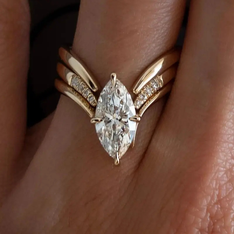 Elegant Gold Tone Marquise Crystal Ring - Perfect for Weddings & Parties