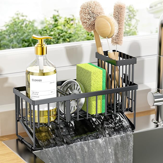 Premium Stainless Steel Sink Caddy with Sponge & Brush Holder