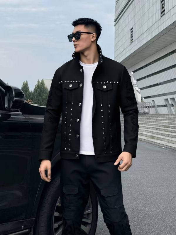 Big & Tall Studded Black Denim Jacket for Men - Plus Size Streetwear