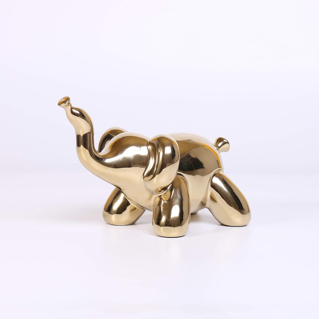 Elegant Gold Ceramic Elephant Figurine for Home and Office Decor