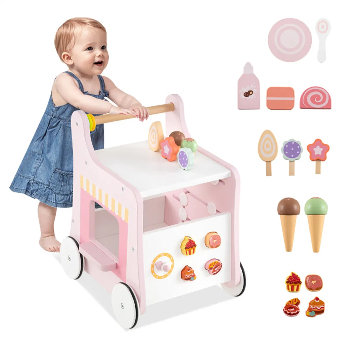 2-in-1 Baby Walker with 8 Engaging Activities - Pink