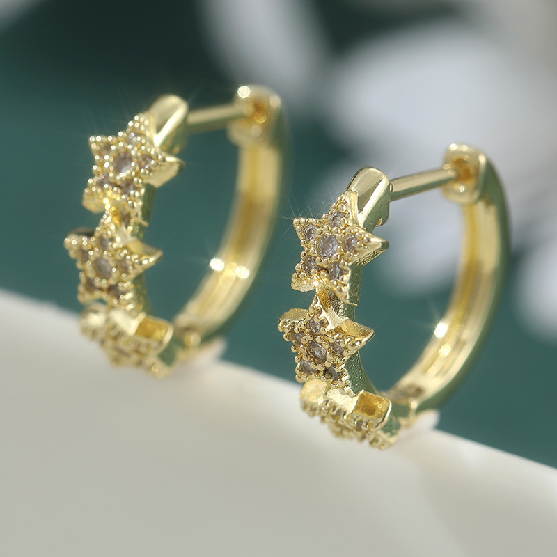 Elegant Celestial Star Crescent Crystal Hoop Earrings