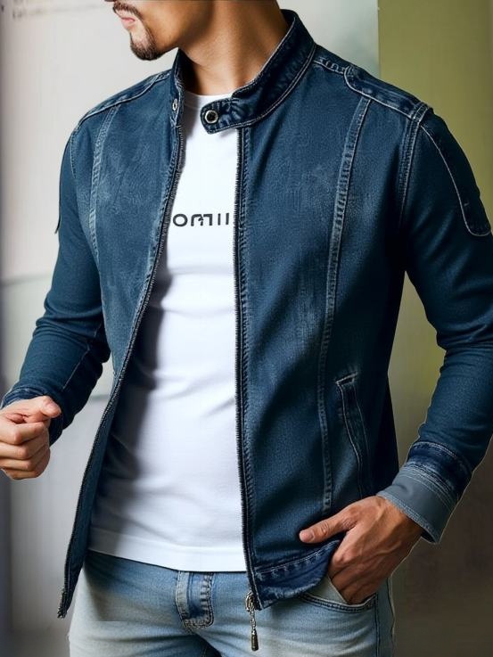 Vintage Washed Big & Tall Denim Jacket for Men - Full Zip Style