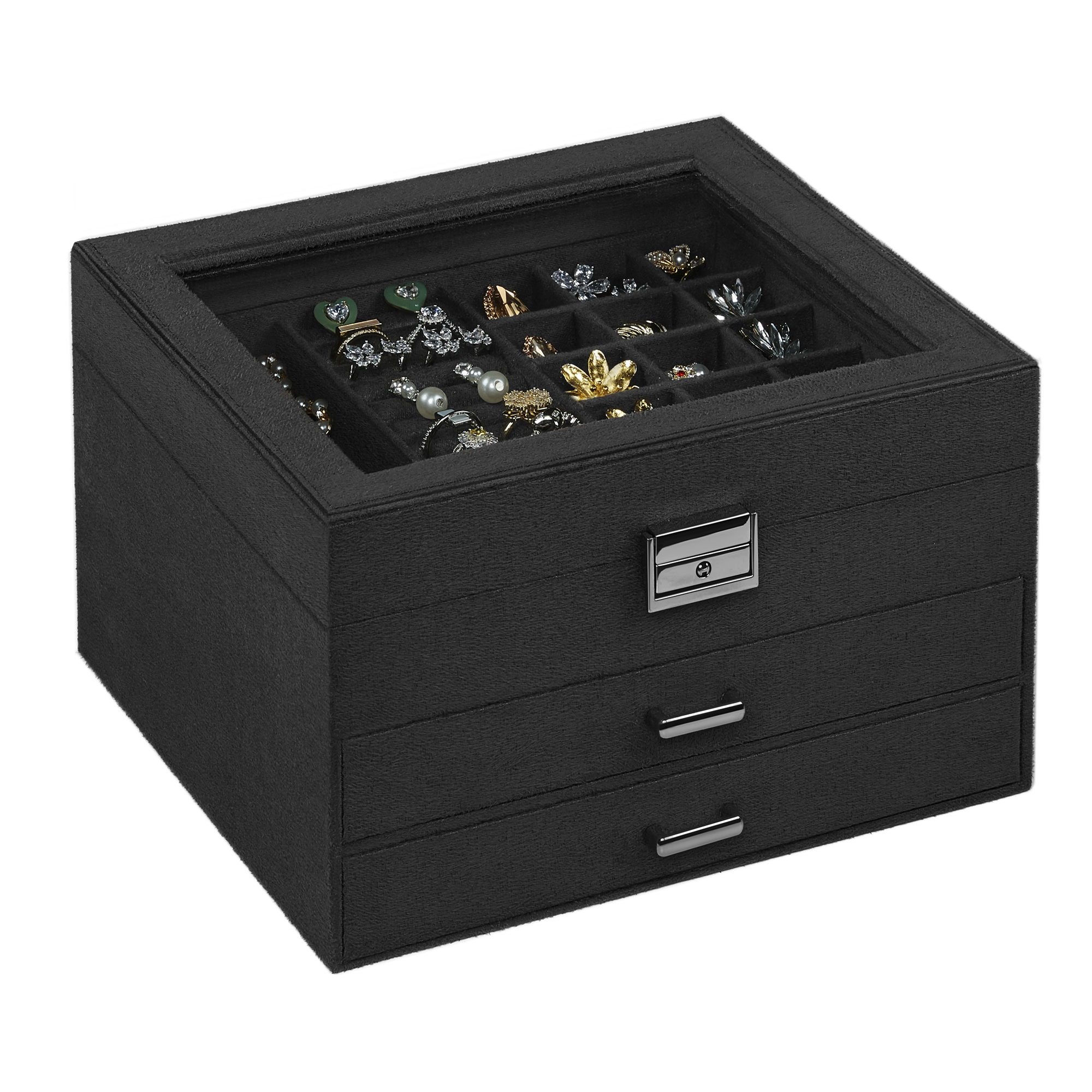 Elegant Lockable Jewelry Box with Glass Window for Organized Storage