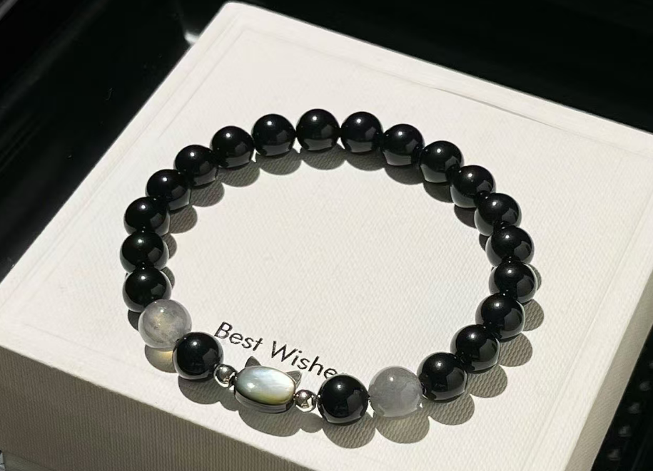 Stunning Obsidian Strawberry Quartz Couple Bracelets for Love