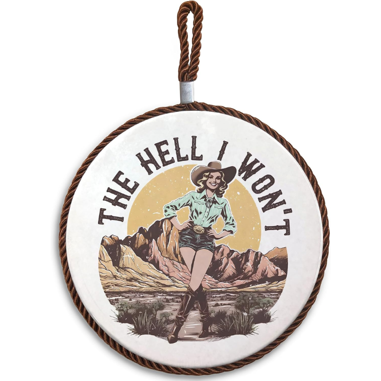 Rustic Western Cowgirl Ceramic Trivet - Perfect for Hot Dishes