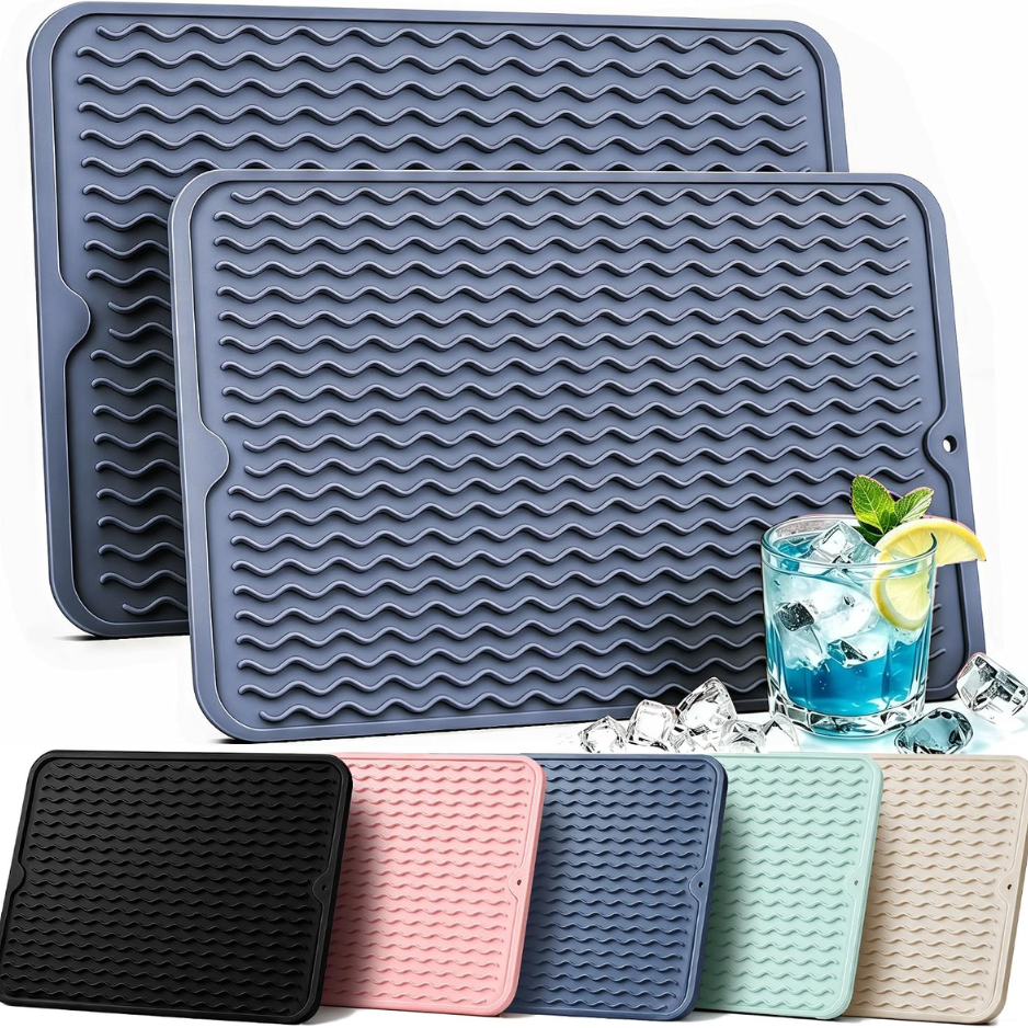 Versatile Silicone Dish Drying Mats - 2 Pack for Kitchen & More