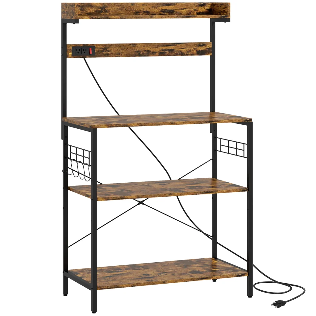 Rustic Kitchen Baker's Rack with Power Outlet & Adjustable Shelves