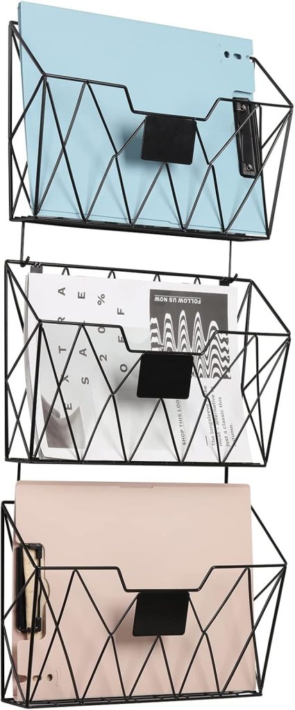 Stylish Black Metal Wall File Organizer Set of 3 - Maximize Space