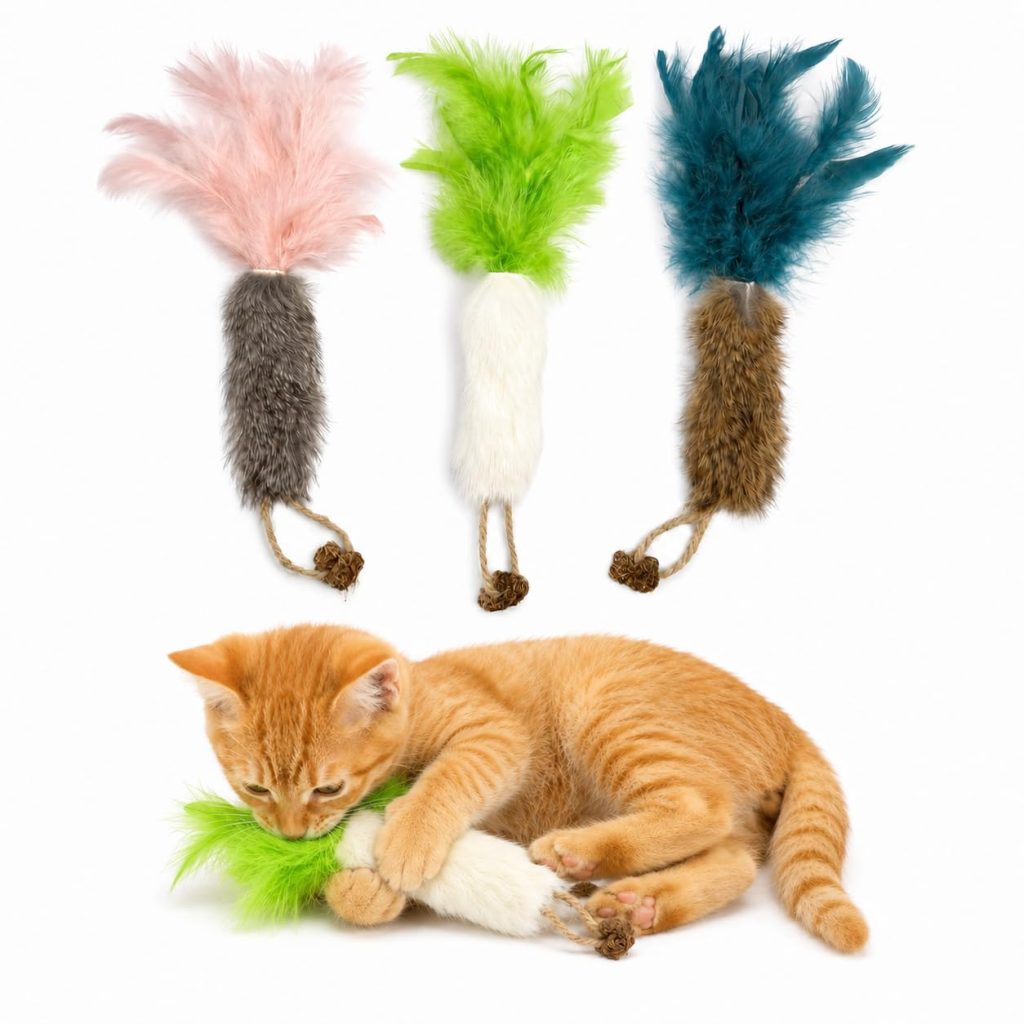 Interactive Rabbit Fur Catnip Toys - 3 Pack Carrot & Fruit Set