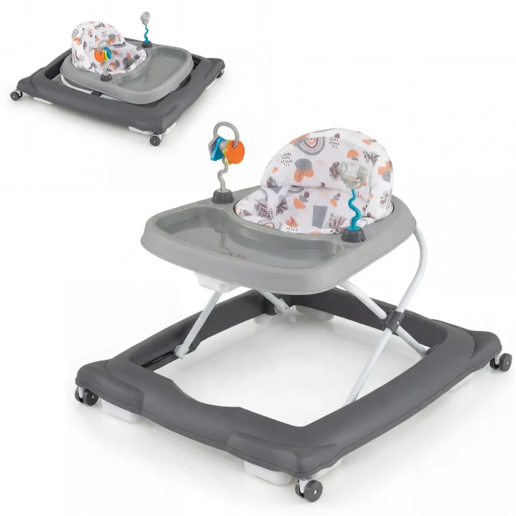 Adjustable Grey Baby Walker with Detachable Tray & Shape Sorter Toys