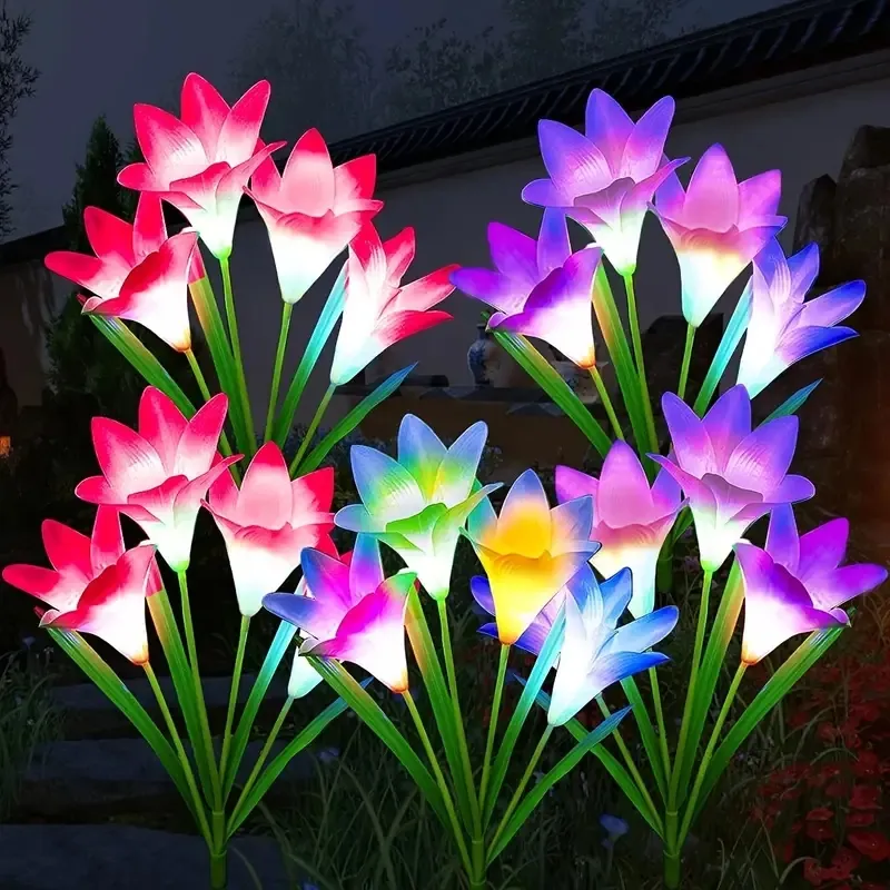 Illuminate Your Garden with 4 Pack Solar Lily Flower Lights