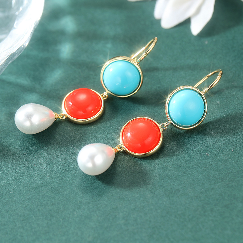 Elegant Blue and Orange Pearl Drop Earrings – Fashion-Forward Jewelry