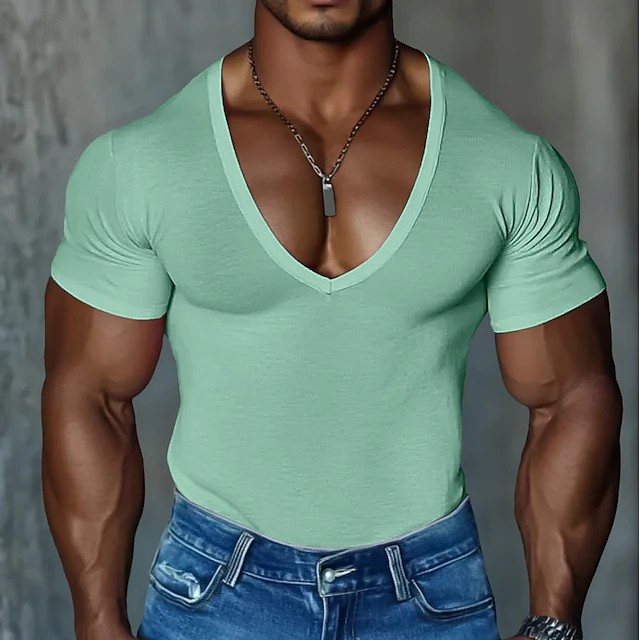 European & American Men's Slim-Fit V-Neck Short Sleeve T-Shirt