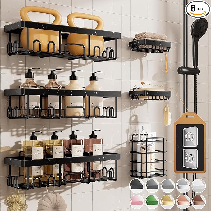Versatile 6-Pack Black Shower Caddy – Ultimate Bathroom Organizer