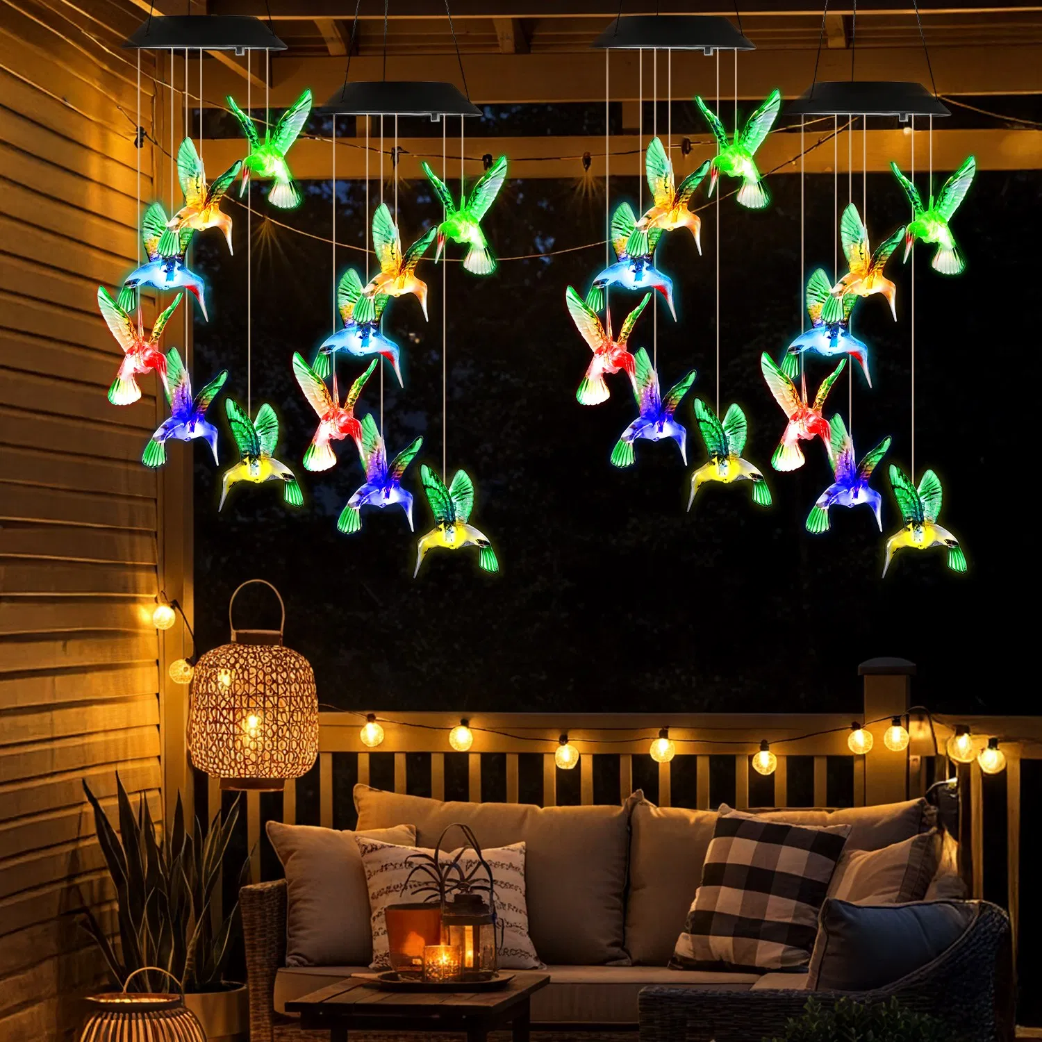 Enchanting LED Solar Hummingbird Wind Chime - Color-Changing Charm