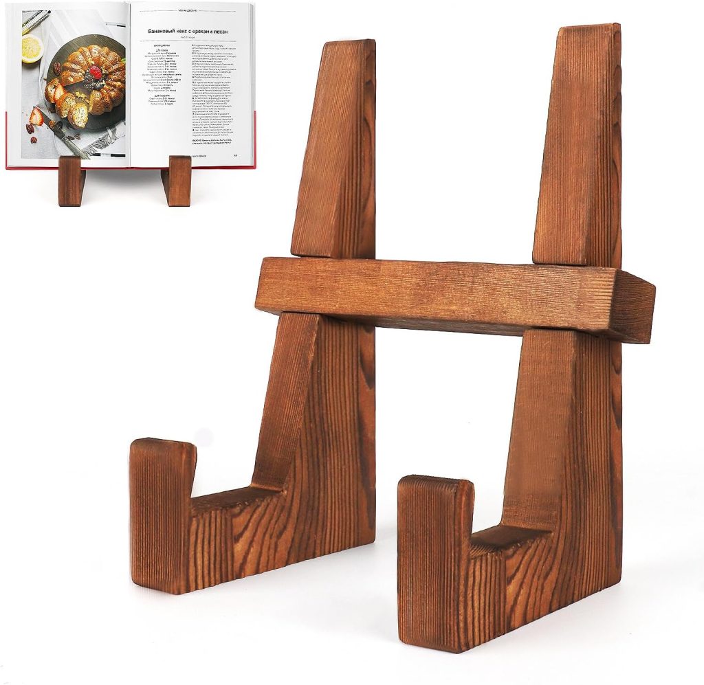 Rustic Wooden Cookbook Stand - Elegant Kitchen Recipe Holder