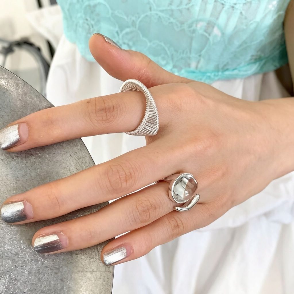 Chic Korean Twisted Braided Open Ring for Women - Silver & Pinky Style