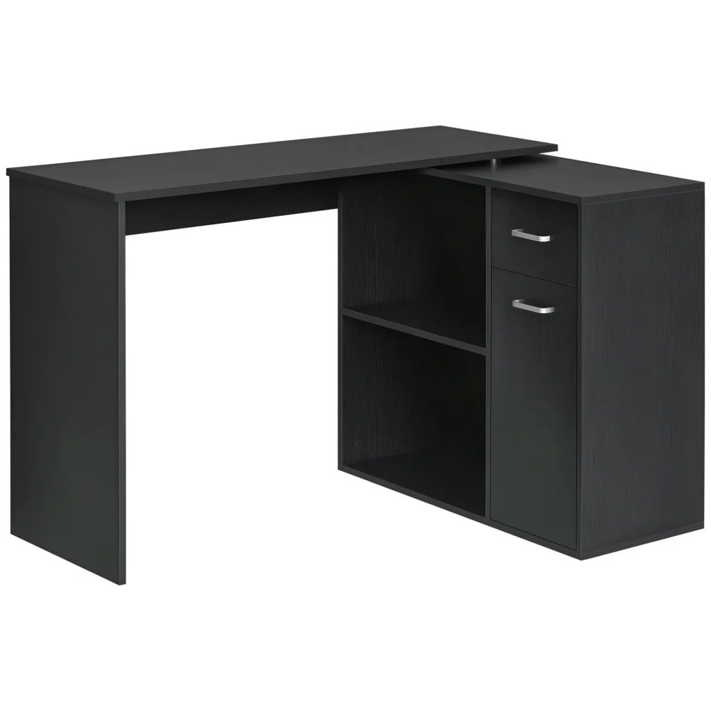 Sleek 180° Rotating Corner Desk with Storage - Black