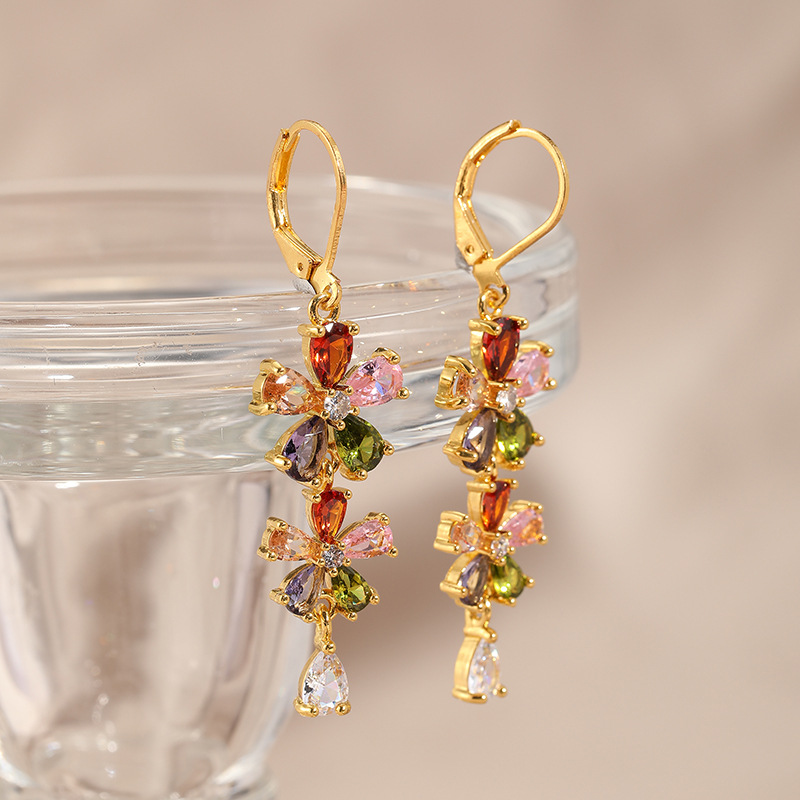 Vibrant Floral Crystal Drop Earrings - Perfect for Weddings & Parties
