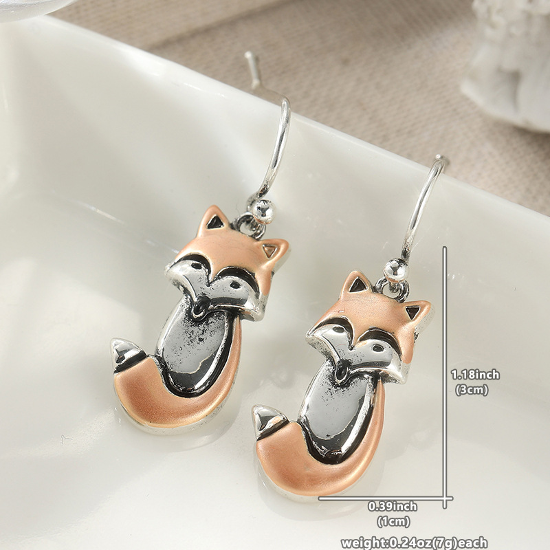 Adorable Fox Drop Earrings in Silver & Rose Gold - Elegant Animal Jewelry