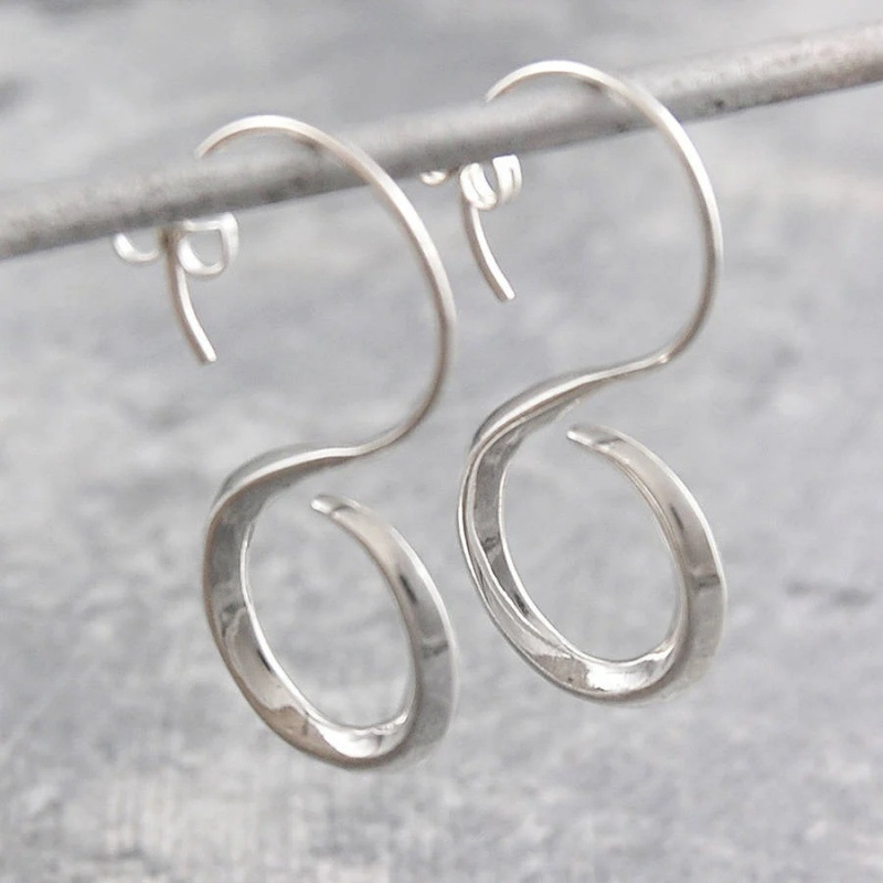 Elegant Minimalist Spiral Drop Earrings - Versatile Silver Tone