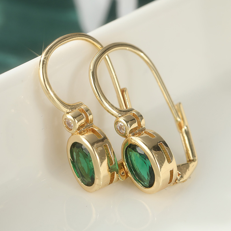 Elegant Green Crystal Drop Earrings - Gold Tone Brass Beauty