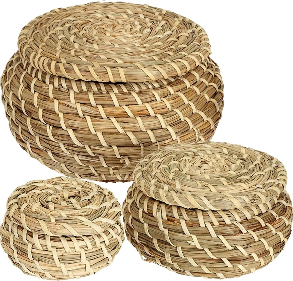 Stylish Seagrass Storage Baskets with Lids - Set of 3