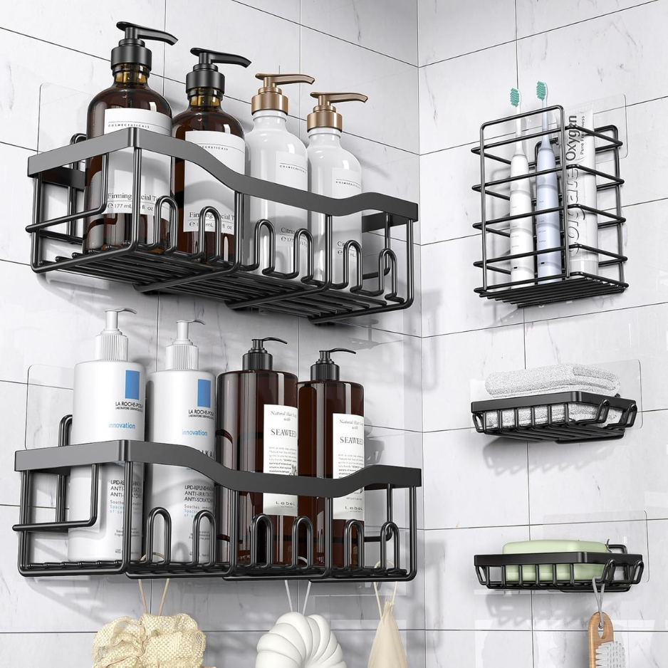 Ultimate 5PCS Adhesive Shower Caddy Set - No-Drill Storage Solution