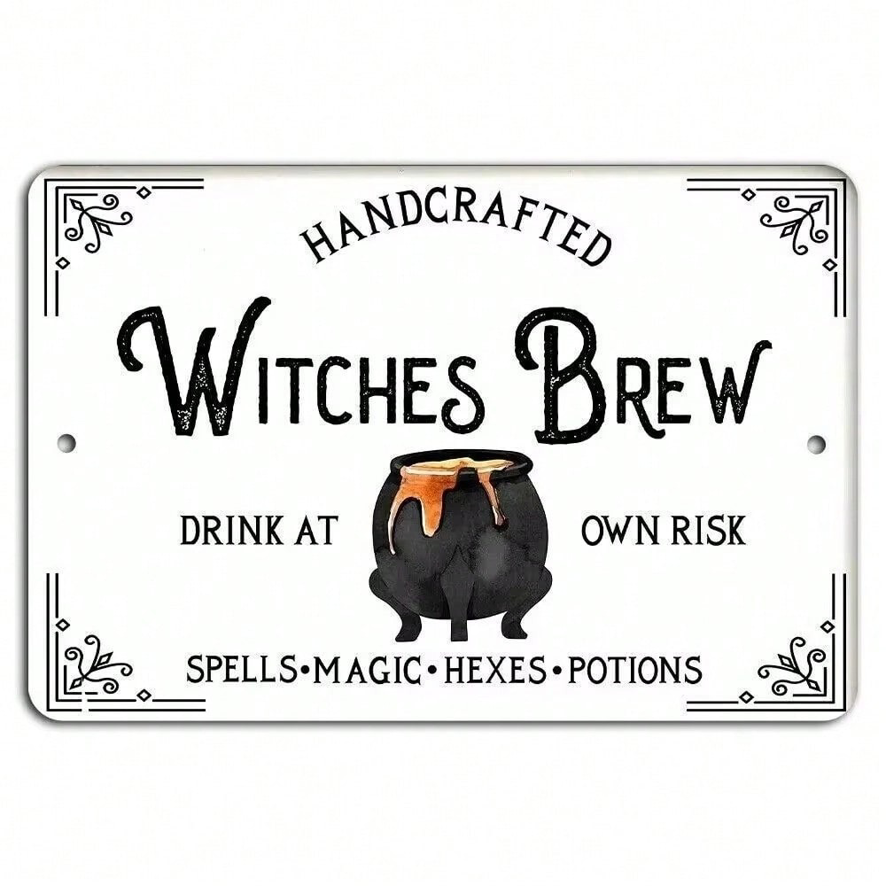 Enchanting Witches Brew Vintage Metal Sign - 8x12 Halloween Decor