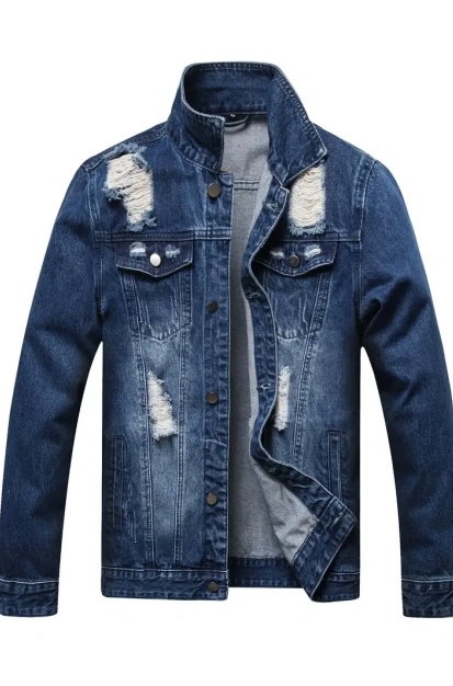 Vintage Distressed Denim Jacket for Men - Ripped Trucker Style
