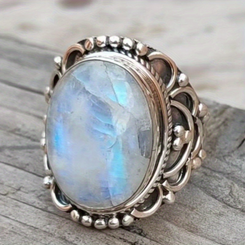 Vintage Oval Moonstone Brass Ring - Boho Chic Statement Jewelry
