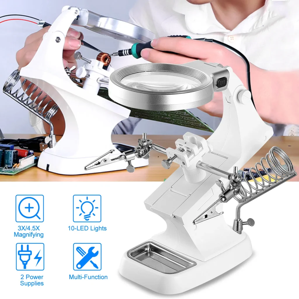 Versatile LED Magnifying Glass with Adjustable Third Hand Vise