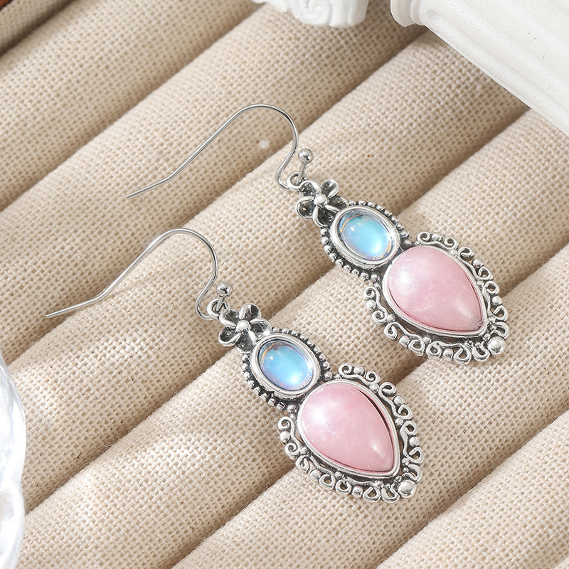 Elegant Vintage Blush Opal Teardrop Earrings - Boho Floral Charm